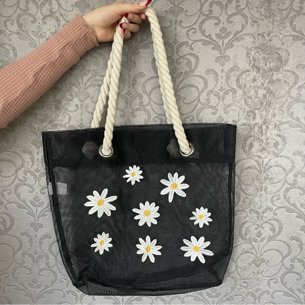 Daisy Mesh Tote bag - art class Black